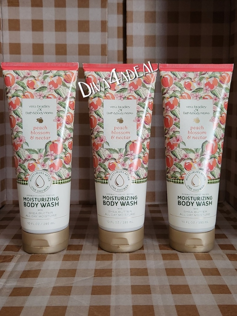3X Bath & Body Works VERA BRADLEY PEACH BLOSSOM & NECTAR Moisturizing Body Wash